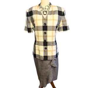 Vintage 90s Plaid Blazer Le Suit Jacket Tailored Short Sleeve Neutral Preppy
